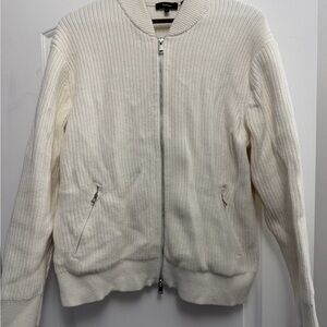 Cream Ribbed Zip-Up Sweater